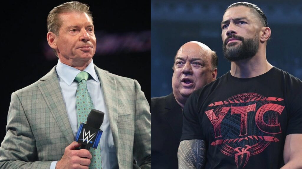 Vince McMahon next to Roman Reigns & Paul Heyman in WWE
