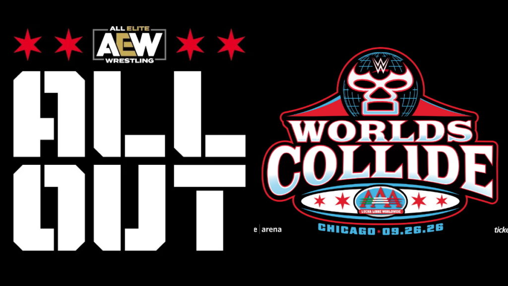 AEW All Out logo and WWE Worlds Collide logo