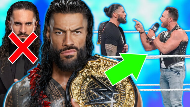 WWE World Heavyweight Champion Roman Reigns with Seth Rollins and LA Knight