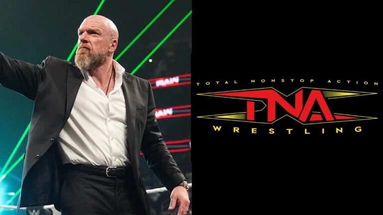 WWE's Triple H next to the TNA Wrestling logo
