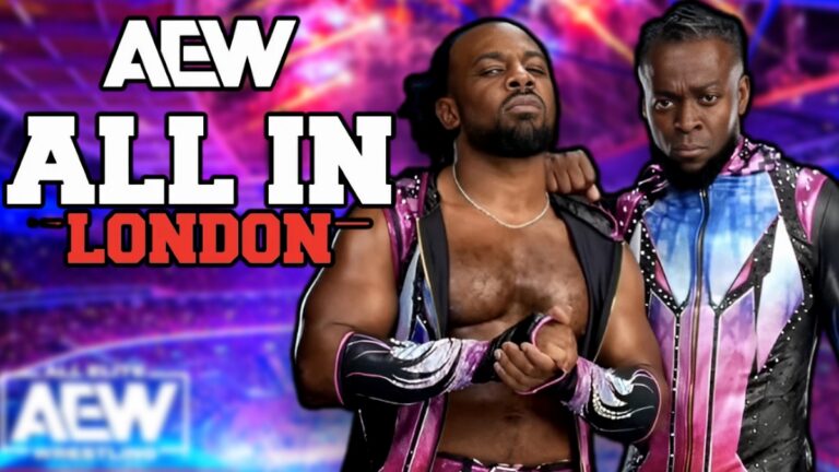 AEW All In London logo with Xavier Woods and Kofi Kingston