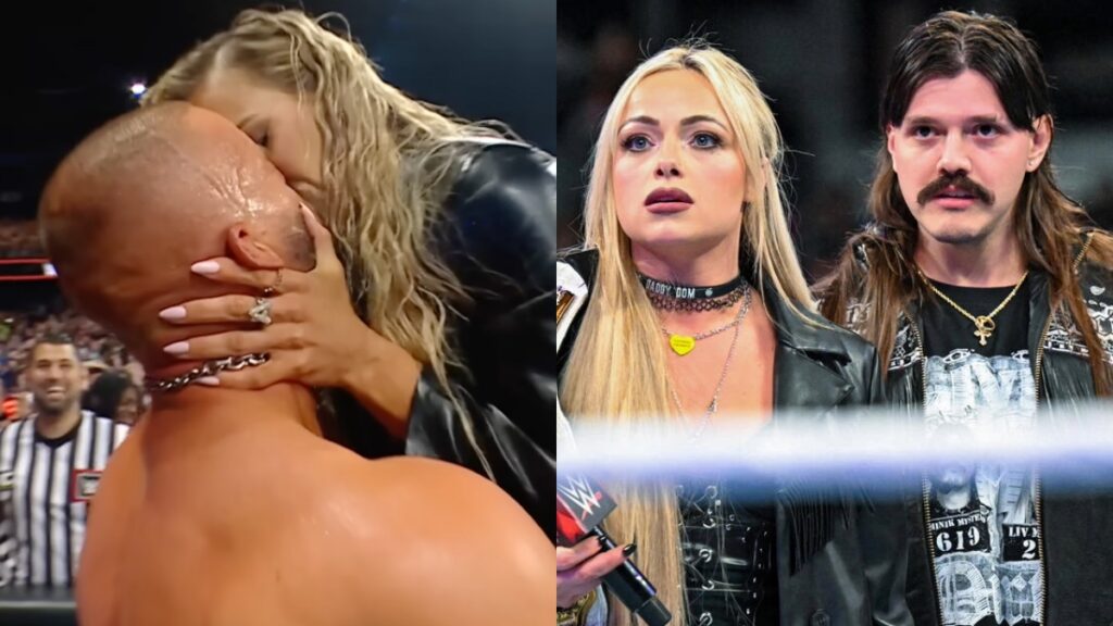 Austin Theory & Maxxine Dupri's WWE kiss alongside Dominik Mysterio and Liv Morgan