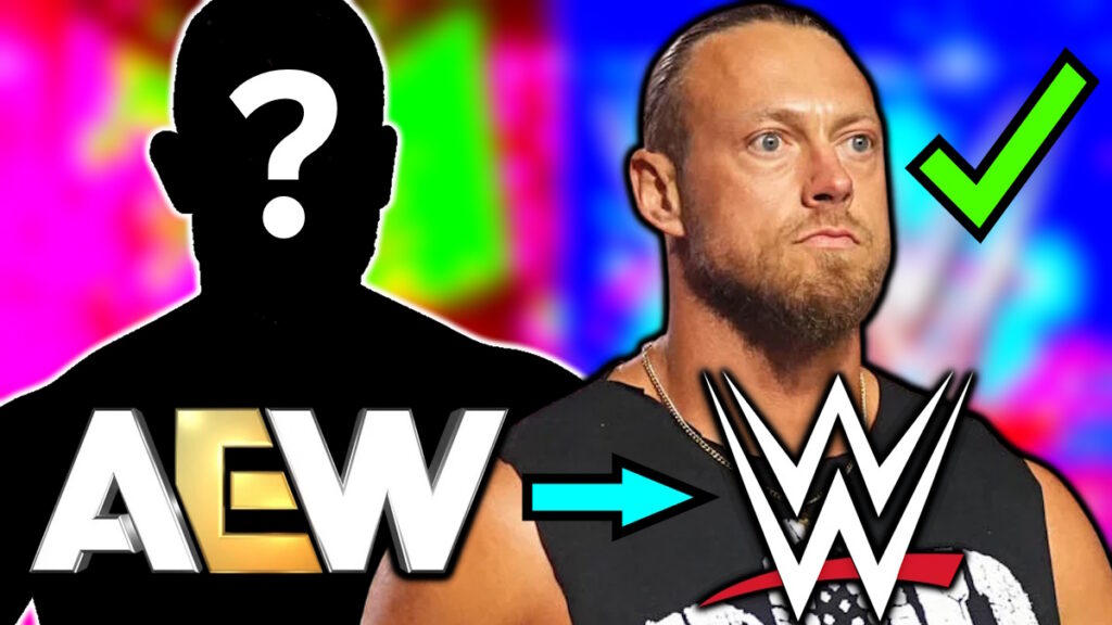 AEW and WWE logos with Big Cass