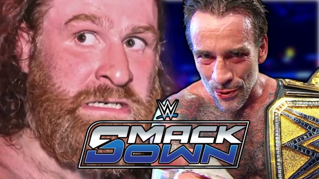 WWE SmackDown logo with Sami Zayn and CM Punk