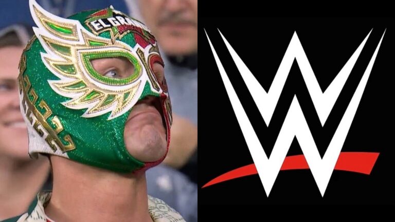 WWE logo and El Grande Americano at the Mexico vs. England World Cup game