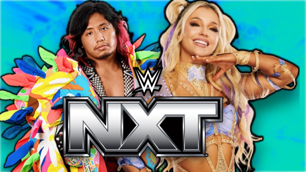 WWE NXT logo with Hiromu Takahashi and Myla Grace