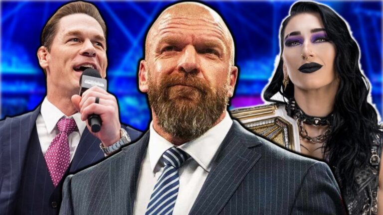 WWE's Triple H, Rhea Ripley and John Cena