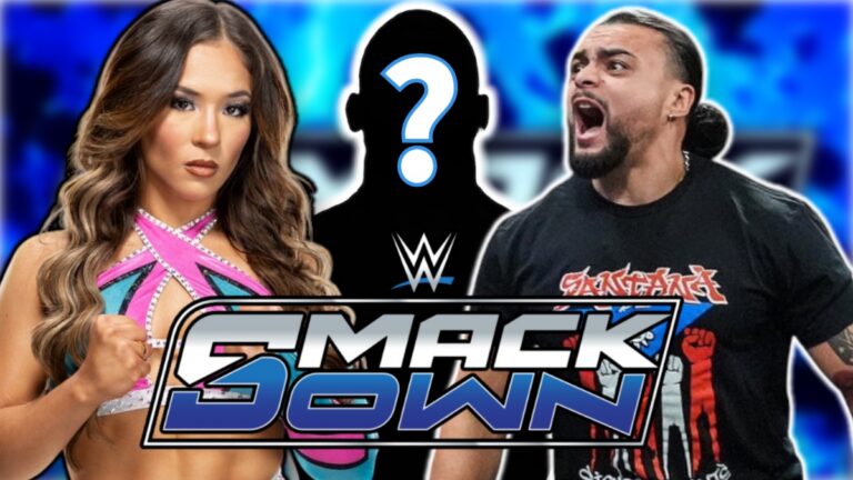 WWE SmackDown logo with Mike Santana and Lola Vice