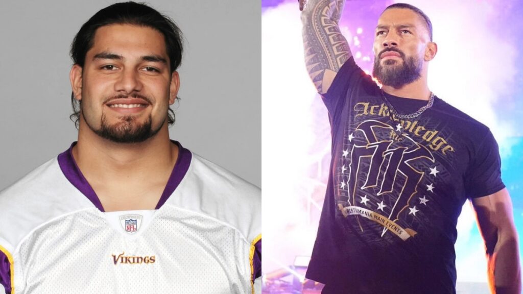 WWE's Roman Reigns now, alongside Reigns as a member of the Minnesota Vikings