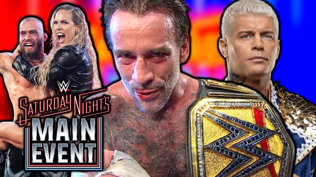 WWE Saturday Night's Main Event logo, CM Punk, Austin Theory, Maxxine Dupri and Cody Rhodes