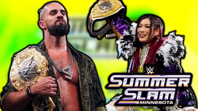 WWE SummerSlam logo, Seth Rollins and IYO SKY