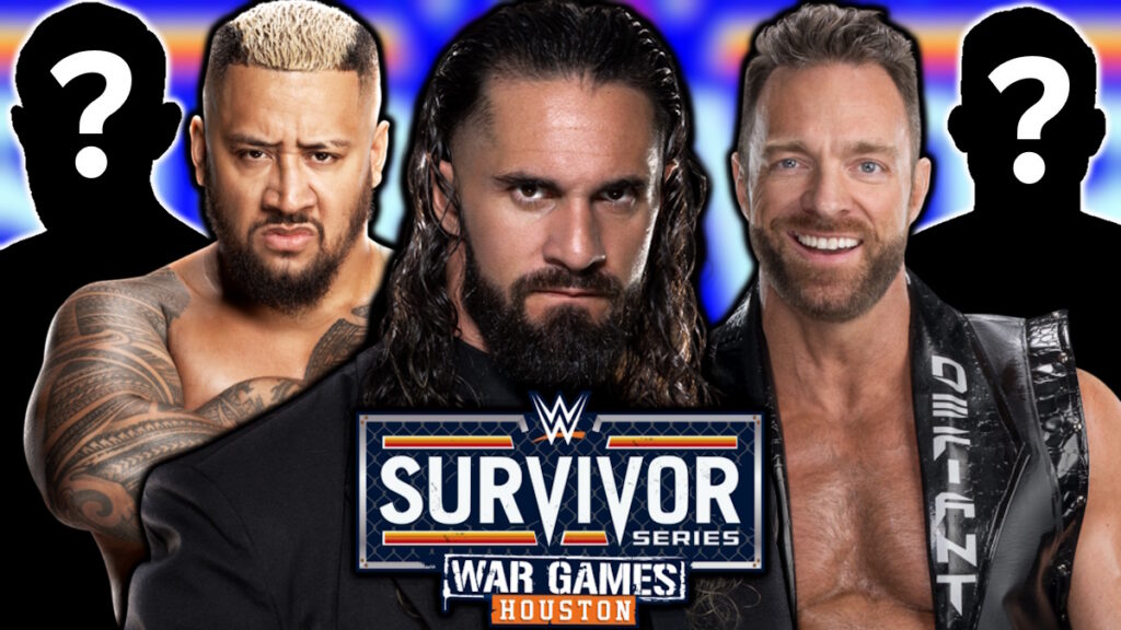 WWE Survivor Series WarGames logo, Seth Rollins and Solo Sikoa