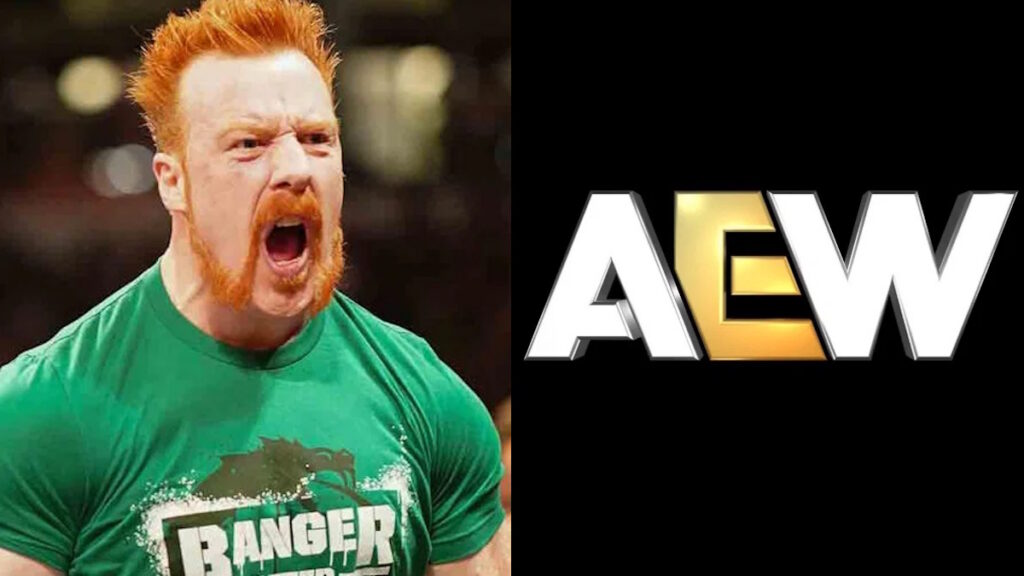 Former WWE star Sheamus and AEW logo