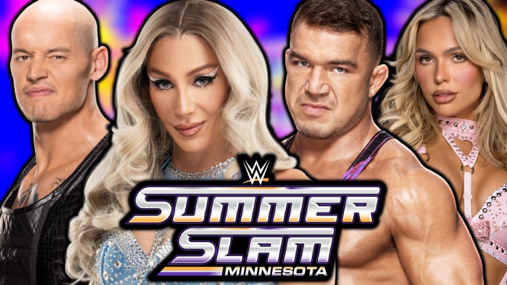 WWE SummerSlam logo, Charlotte Flair, Chad Gable, Baron Corbin and Maxxine Dupri