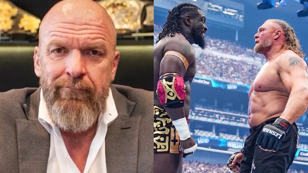 WWE stars Triple H, Oba Femi and Brock Lesnar