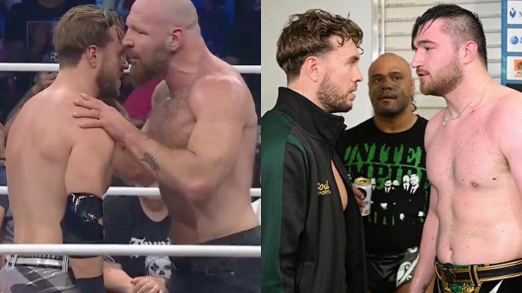 AEW's Will Ospreay and Jon Moxley alongside Ospreay, Callum Newman and Henare
