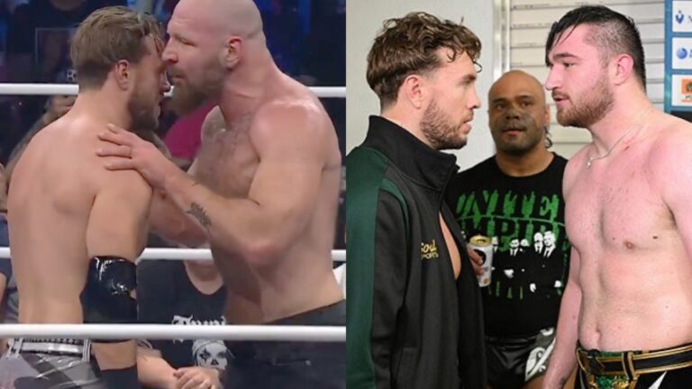 AEW's Will Ospreay and Jon Moxley alongside Ospreay, Callum Newman and Henare