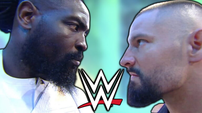 WWE logo with Bron Breakker and Oba Femi