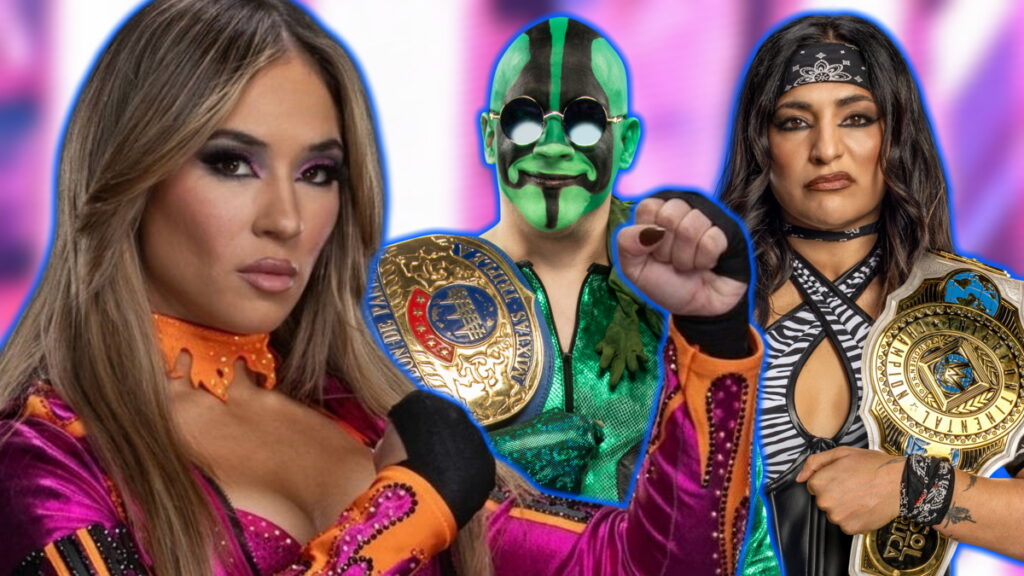 WWE stars Lola Vice, Raquel Rodriguez and Mr Iguana