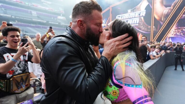 Matt Cardona kissing Chelsea Green at WWE SummerSlam Source: x.com/themattcardona
