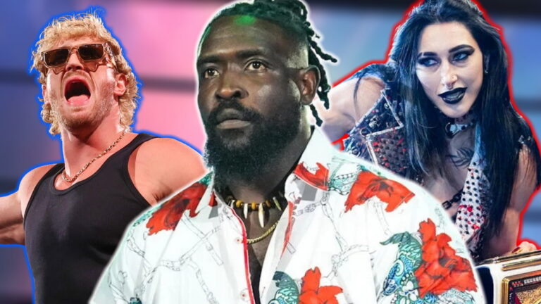 WWE stars Oba Femi, Rhea Ripley and Logan Paul