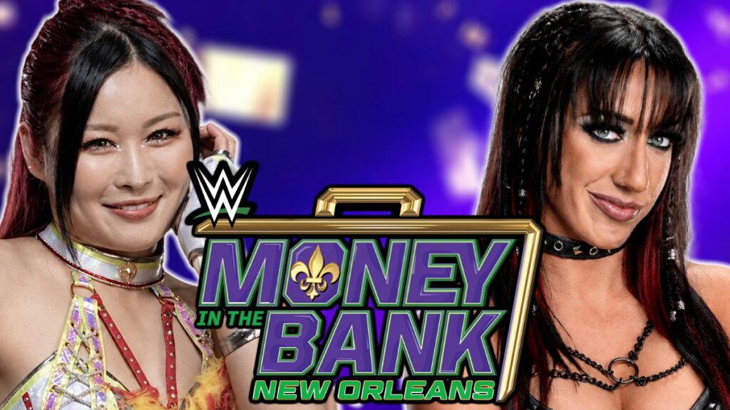 WWE Money In The Bank logo with IYO SKY and Jacy Jayne