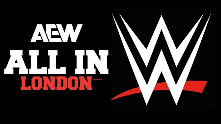 AEW All In London and WWE logos