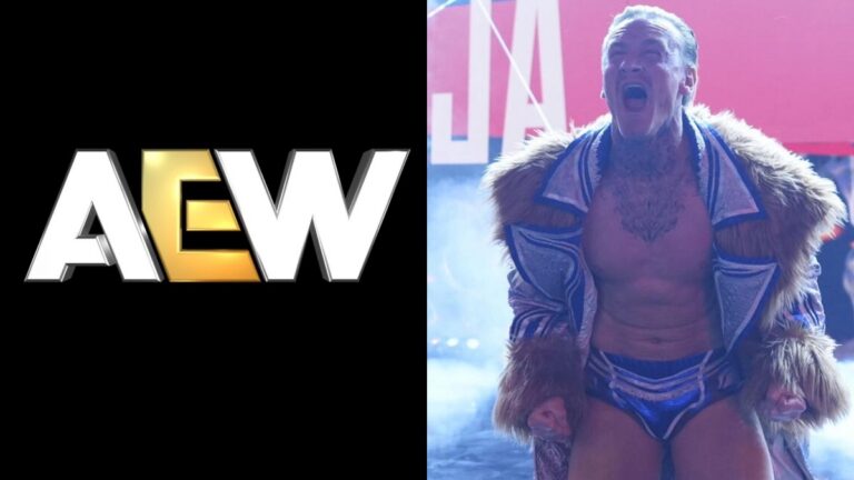 AEW logo and Ilja Dragunov