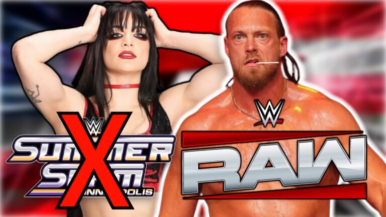 WWE Raw and SummerSlam logos with Big Cass and Tatum Paxley
