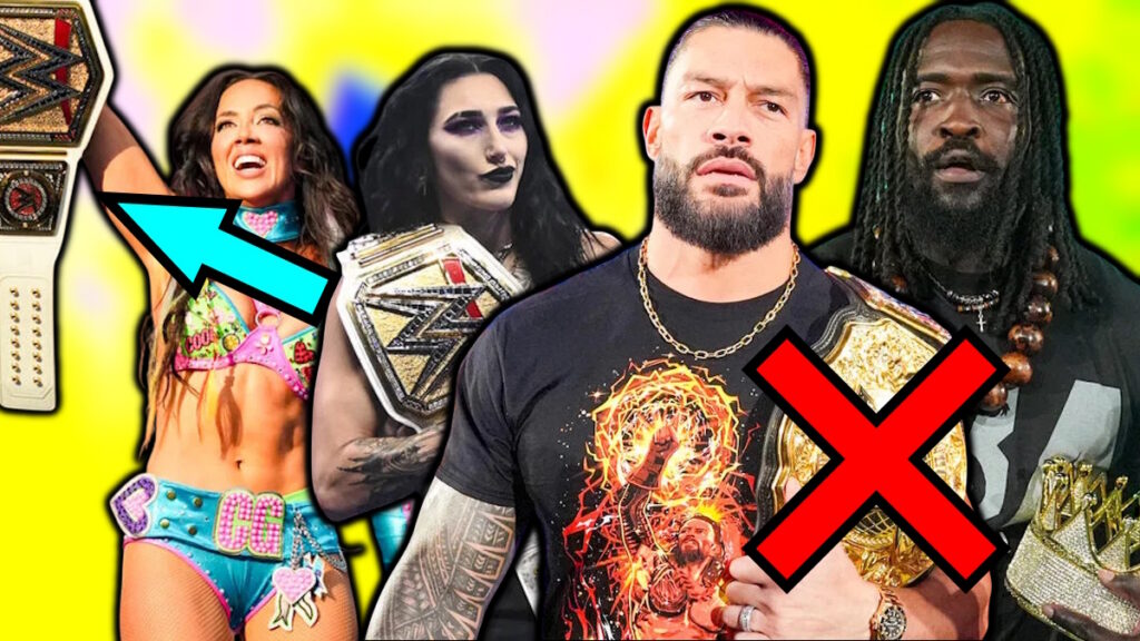 WWE stars Chelsea Green, Rhea Ripley, Roman Reigns and Oba Femi