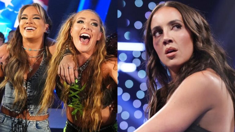 WWE's Fallon Henley and Lainey Reid alongside Chelsea Green