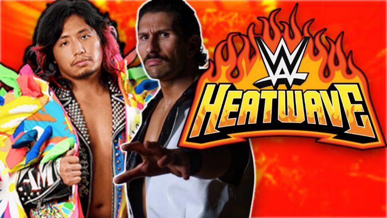 WWE NXT Heatwave logo with Hiromu Takahashi and Richard Holliday.