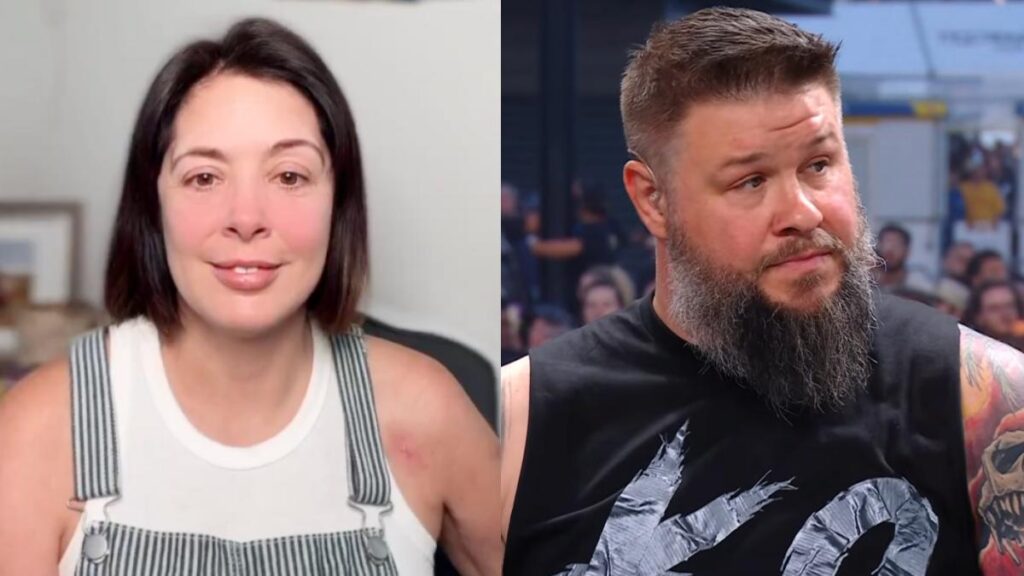 AEW's Rebel/Tanea Brooks next to WWE's Kevin Owens