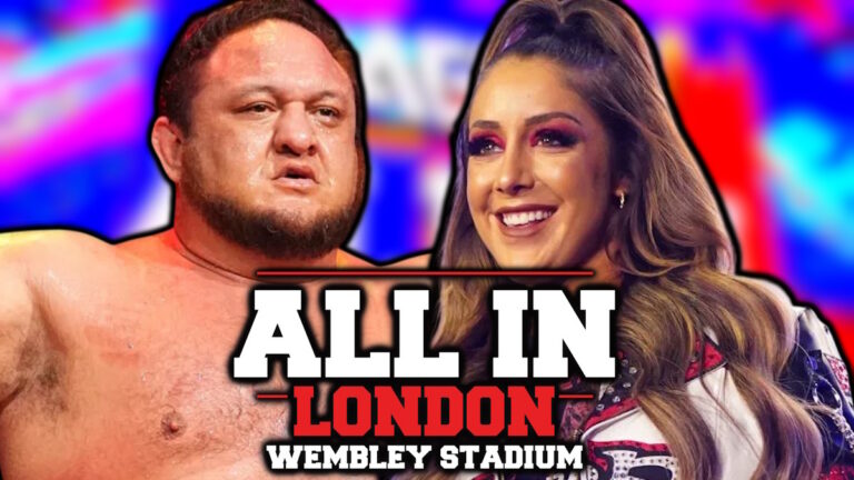 AEW All In London logo, Samoa Joe and Britt Baker