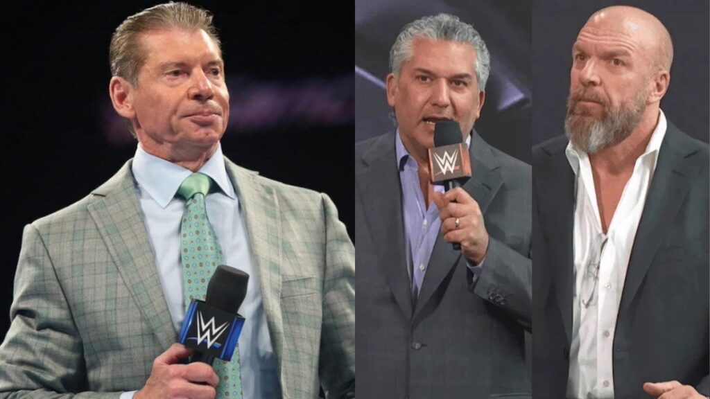 WWE's Triple H and Nick Khan alongside Vince McMahon