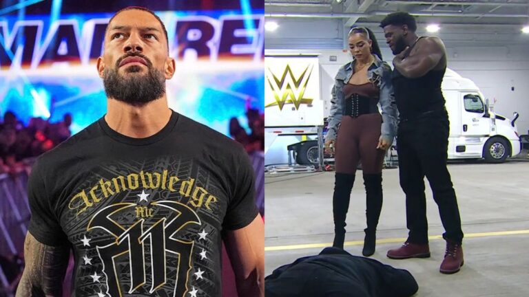 Roman Reigns next to Jaida Parker & Royce Keys on WWE Raw