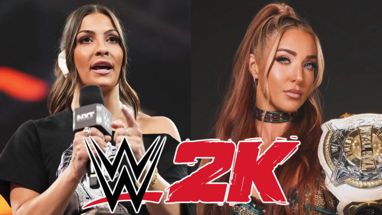 WWE 2K logo with Kendal Grey and Lainey Reid