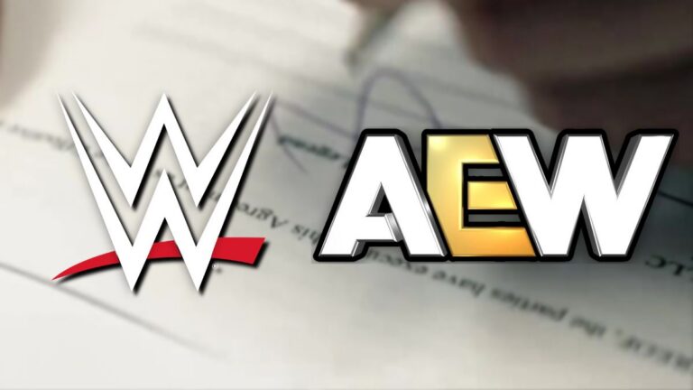 The WWE and AEW logos over an AEW contract