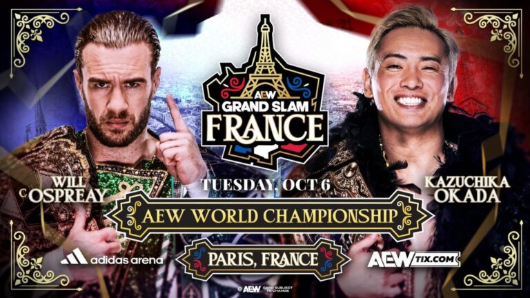 Will Ospreay vs Kazuchika Okada, AEW Grand Slam France graphic
