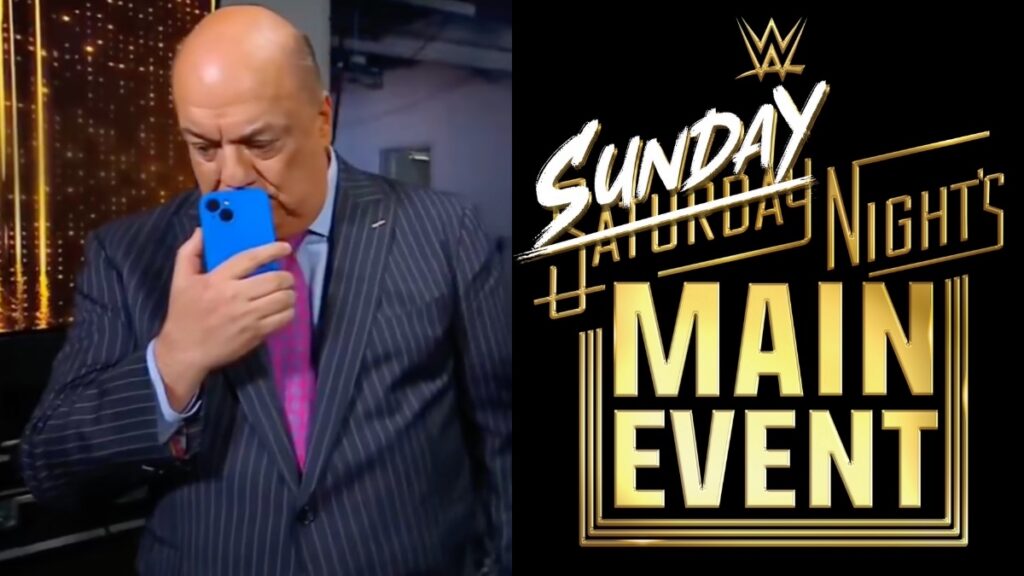 Paul Heyman next to WWE Sunday Night's Main Event logo.