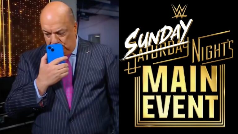 Paul Heyman next to WWE Sunday Night's Main Event logo.