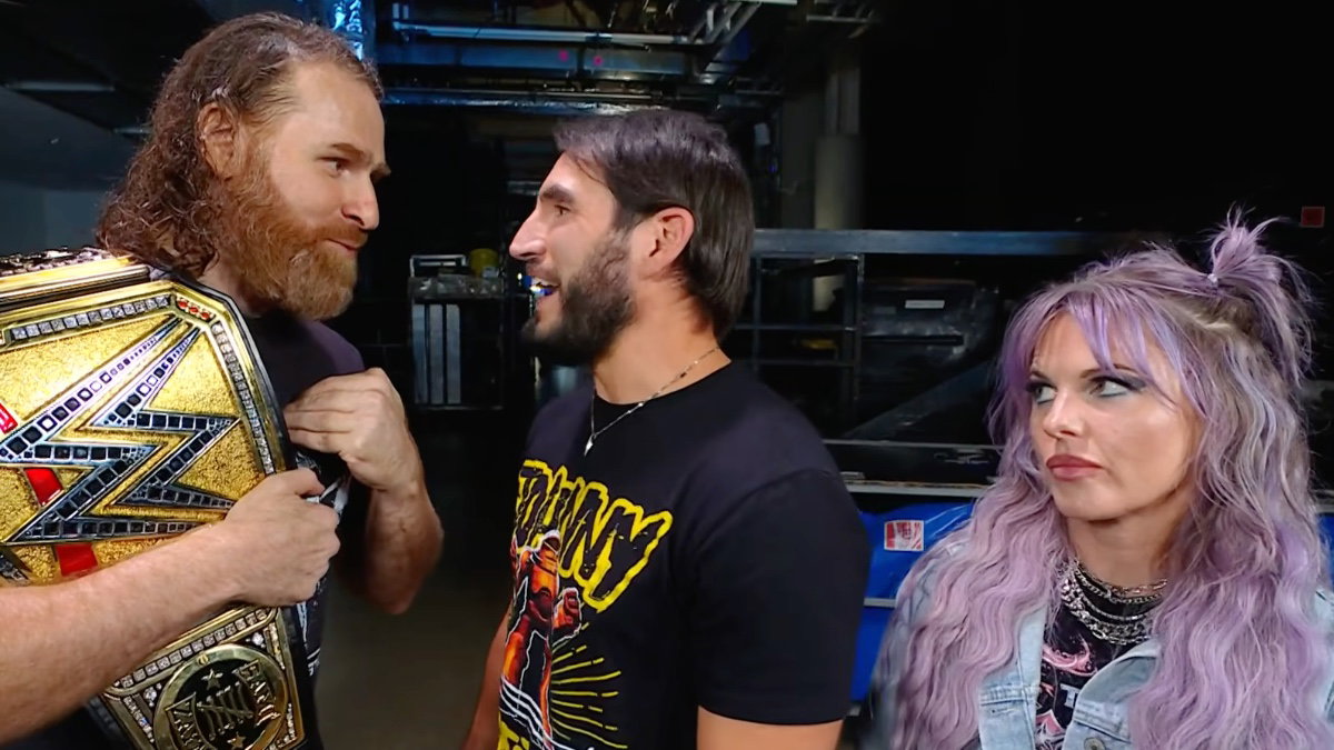 Sami Zayn, Johnny Gargano and Candice LeRae on WWE SmackDown.