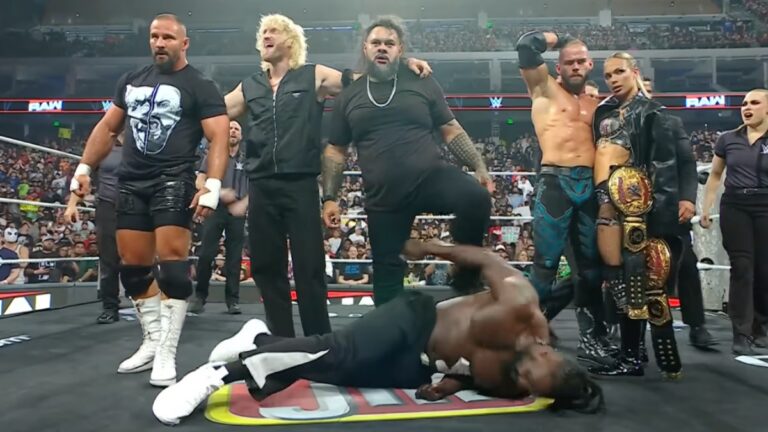Bronson Reed putting his foot on Oba Femi on WWE Raw.