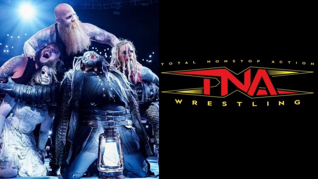 Former WWE stars the Wyatt Sicks and TNA Wrestling logo.