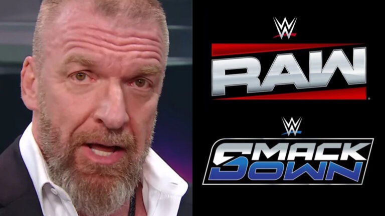Triple H with WWE Raw and SmackDown logos
