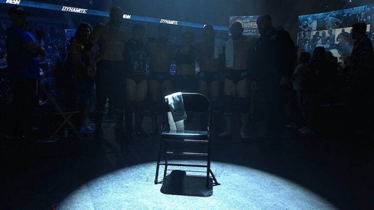 The Death Riders huddled around PAC's empty chair to close A Tribute To PAC Dynamite