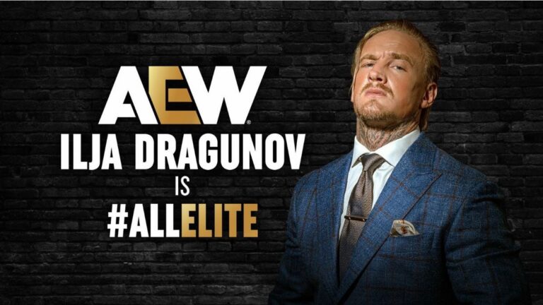 Ilja Dragunov is All Elite, AEW signing graphic