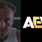 Ilja Dragunov and the AEW logo