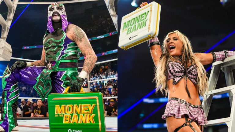 Penta and Tiffany Stratton with Money In The Bank briefcases