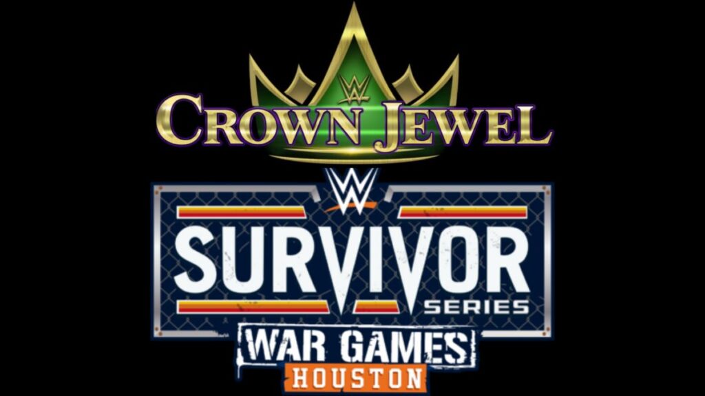 WWE Crown Jewel logo over Survivor Series WarGames
